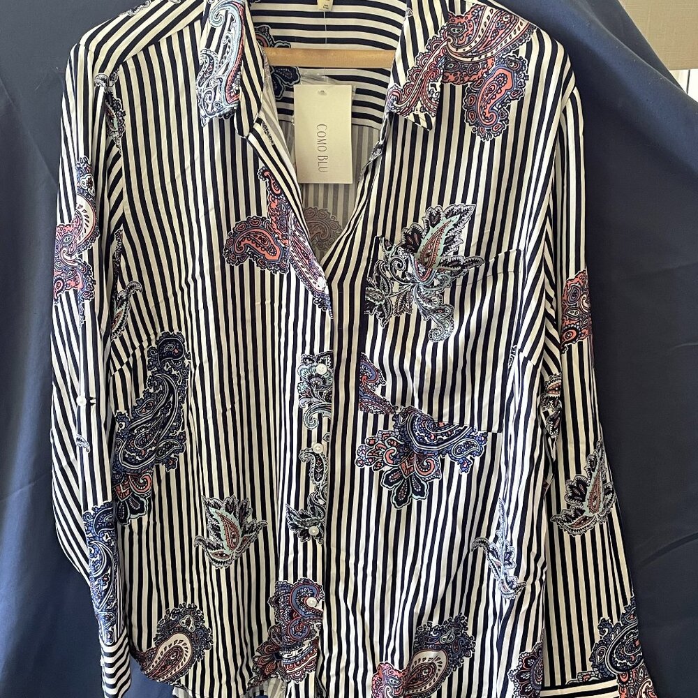 Como Blu Paisley Striped Long Sleeve Shirt, Size 1x